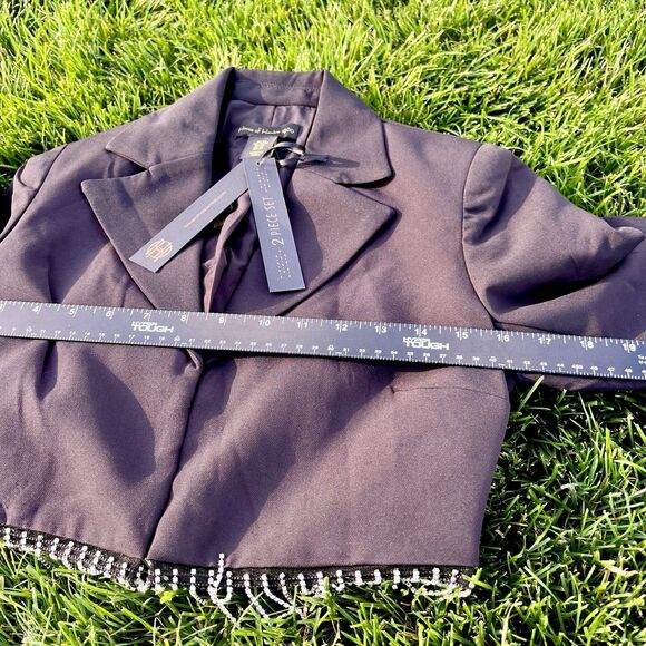 HOUSE OF HARLOW 1960 RHINESTONE FRINGE BLAZER JACKET & MINI SKIRT SET NWT XS - Picture 6 of 16